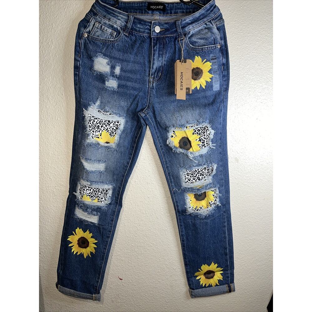 Hocaies Womens Boyfriend Jeans Size 29 Distressed Ripped High Waist Mom Denim